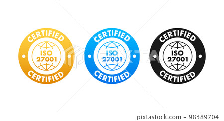 ISO 27001 Certified badge, icon. Certification stamp. Flat design vector illustration. 98389704