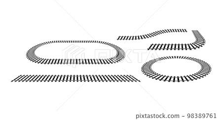 Railroad tracks. Railway train track. Rails and sleepers. Vector stock illustration. 98389761