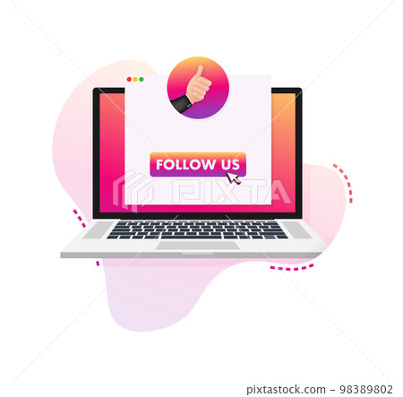 Follow us. Hand click icon. Finger click icon. stock illustration 98389802