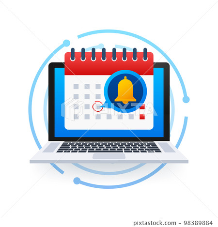 Enable reminder notification on laptop screen. Email notification. Message alert. Vector stock illustration. 98389884