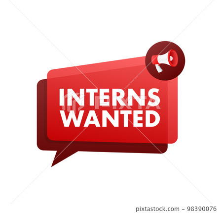 Hand Holding Megaphone with Interns wanted. Megaphone banner. Web design. Vector stock illustration 98390076