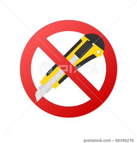 Do not use cutter knife. Warning icon. Vector stock illustration. 98390276