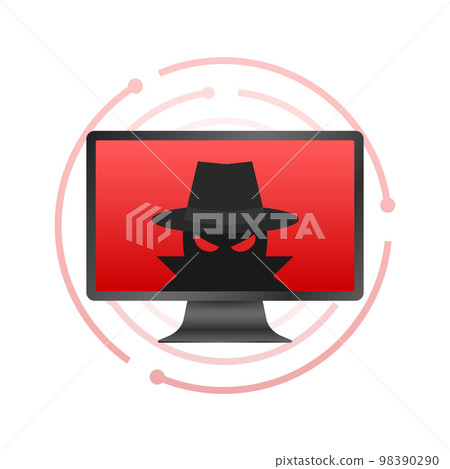 Spyware, Internet technology. Stop sign, Web icon. Danger symbol. Concept hacking computer. Vector illustration 98390290