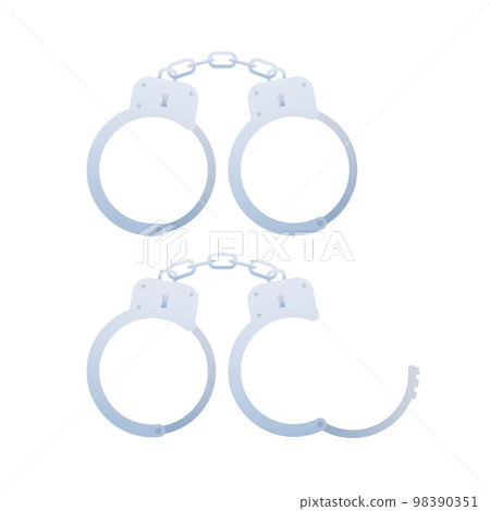 Handcuffs or hand restraints. Handcuffs icon. Police shackle. Vector stock illustration. 98390351