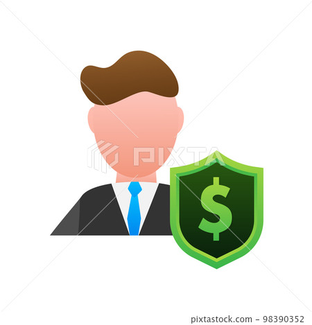 Beneficiary sign, Man and shield. Vector stock illustration. 98390352