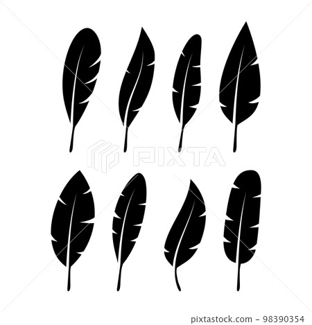 Bird Feather. Quill feather silhouette icon. Vector stock illustration 98390354