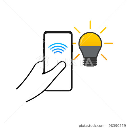 Light bulb. Smart light icon. Wireless communication technology. Vector stock illustration. Light bulb. Smart light icon. Wireless communication technology. Vector stock illustration. 98390359