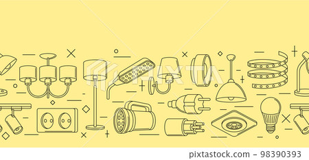 Seamless pattern with electric lightings and lamps. Electrical equipment. Industrial or business design. 98390393