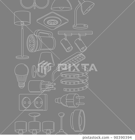 Seamless pattern with electric lightings and lamps. Electrical equipment. Industrial or business design. 98390394