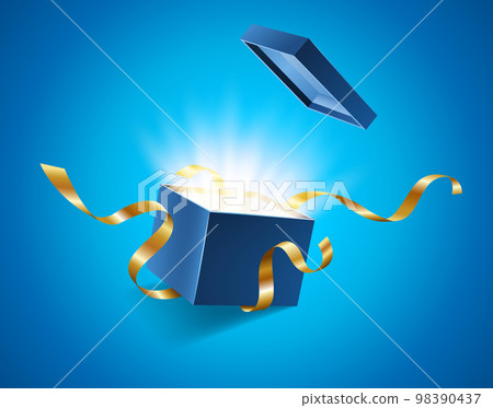 Blue opened 3d realistic gift box with magical... - Stock Illustration ...