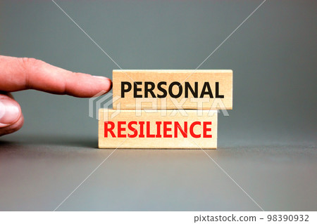 Personal resilience symbol. Concept word Personal resilience on wooden blocks. Beautiful grey table grey background. Businessman hand. Business psychological personal resilience concept. Copy space. Personal resilience symbol. Concept word Personal resilience on wooden blocks. Beautiful grey table grey background. Businessman hand. Business psychological personal resilience concept. Copy space. 98390932