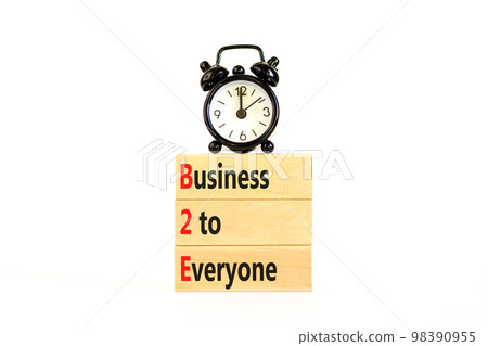 B2E business to everyone symbol. Concept words B2E business to everyone on wooden blocks on a beautiful white table white background. Business and B2E business to everyone concept. Copy space. B2E business to everyone symbol. Concept words B2E business to everyone on wooden blocks on a beautiful white table white background. Business and B2E business to everyone concept. Copy space. 98390955