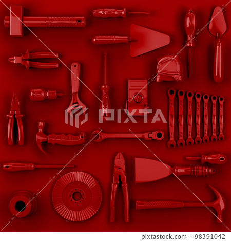 colored red tools set background concept of repair tools warehouse promotion 3d render colored red tools set background concept of repair tools warehouse promotion 3d render 98391042