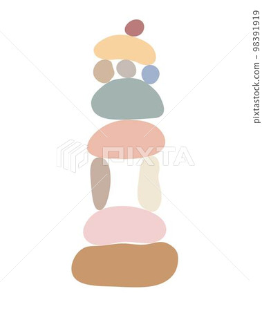 Zen stones cairns simple abstract flat style vector illustration, relax, meditation and yoga concept, boho colors stone pyramid for making banners, posters, cards, prints, wall art Zen stones cairns simple abstract flat style vector illustration, relax, meditation and yoga concept, boho colors stone pyramid for making banners, posters, cards, prints, wall art 98391919