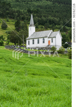 White wooden church in Luste commune, Norway White wooden church in Luste commune, Norway 98392116