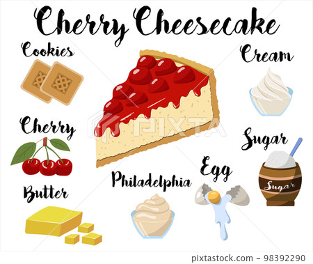 kitchen poster with cherry cheesecake recipe. Vector illustration on a white background kitchen poster with cherry cheesecake recipe. Vector illustration on a white background 98392290