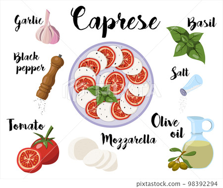 kitchen poster with caprese salad recipe. Vector illustration on a white background kitchen poster with caprese salad recipe. Vector illustration on a white background 98392294