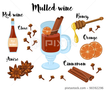 kitchen poster with a recipe for mulled wine. Vector illustration on a white background kitchen poster with a recipe for mulled wine. Vector illustration on a white background 98392296