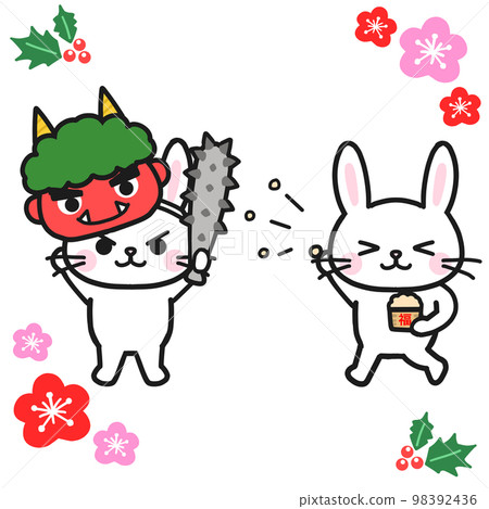Ingredients for Setsubun: Rabbit demon and sowing beans with a club Ingredients for Setsubun: Rabbit demon and sowing beans with a club 98392436
