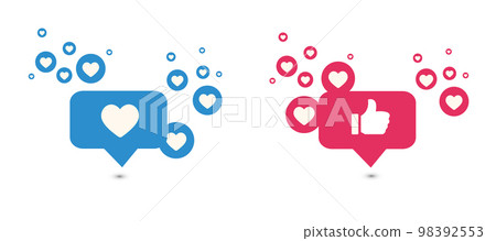 Heart like and tumbs up hands icon, social network on white background. Heart like and tumbs up hands icon, social network on white background. 98392553