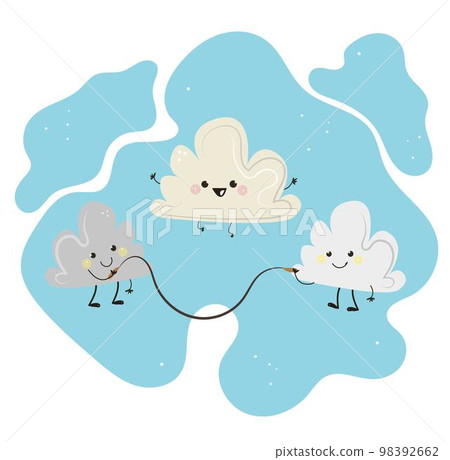 cloud mascot cartoon is playing skipping rope , character design cloud mascot cartoon is playing skipping rope , character design 98392662