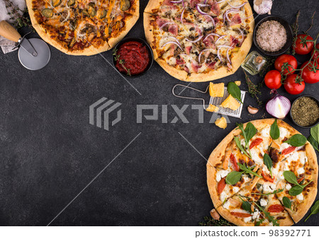 Assortment of various types of Italian pizza Assortment of various types of Italian pizza 98392771