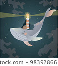 a swimming whale with a beacon on its back 98392866