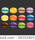 a set of delicious sweet macaroons of different colors and flavors 98392869