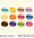 a set of delicious sweet macaroons of different colors and flavors 98392870