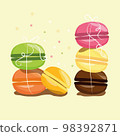 a set of delicious sweet macaroons of different colors and flavors 98392871