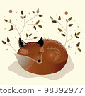 Cute sleeping fox. Vector autumn character isolated on white background. Fall season woodland animal icon for print, sticker, postcard. Funny forest illustration. 98392977