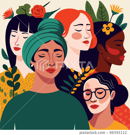 group of adult women illustrating international women's day with fictional characters group of adult women illustrating international women's day with fictional characters 98393112