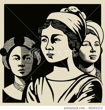 group of adult women illustrating international women's day with fictional characters group of adult women illustrating international women's day with fictional characters 98393113