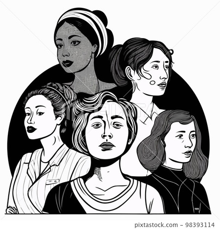group of adult women illustrating international women's day with fictional characters group of adult women illustrating international women's day with fictional characters 98393114