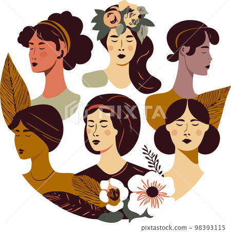 group of adult women illustrating international women's day with fictional characters group of adult women illustrating international women's day with fictional characters 98393115