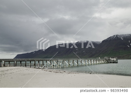 West fjord Pier wood bridge in Iceland  98393498