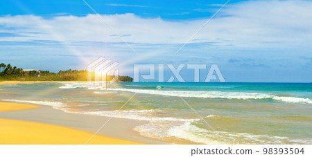 Summer sea and sun on blue sky. Wide photo. Summer sea and sun on blue sky. Wide photo. 98393504