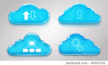 Glass clouds with icons of cloud services 98393782