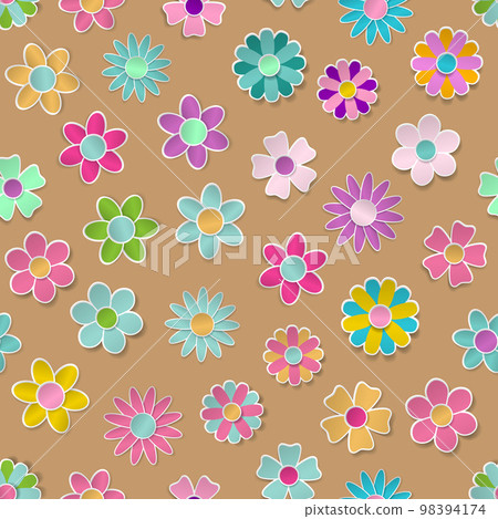 Seamless pattern of multicolored paper flowers Seamless pattern of multicolored paper flowers 98394174