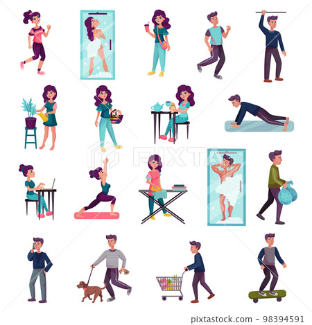 Man and Woman Daily Routine and Day Order Big Vector Set 98394591