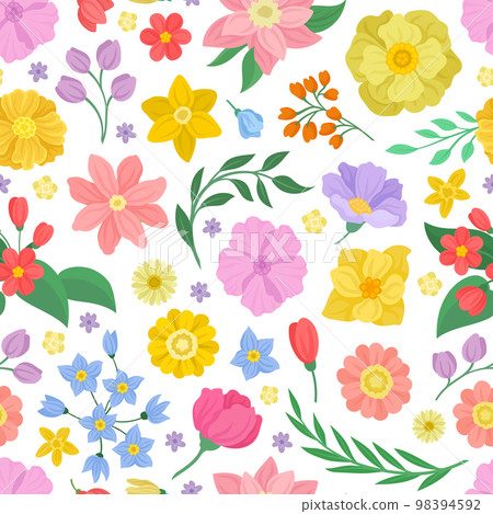 Floral Seamless Pattern Design with Blooming Fragrant Garden Flower Vector Template 98394592
