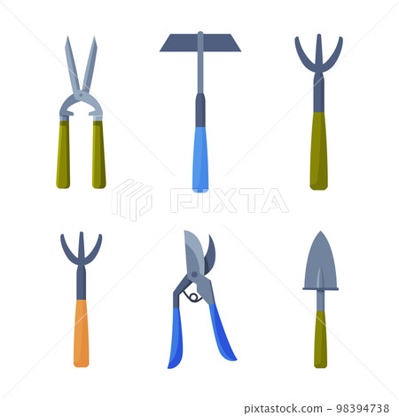Garden Tools with Bush Pruner, Hammer, Trowel and Shears Vector Set Garden Tools with Bush Pruner, Hammer, Trowel and Shears Vector Set 98394738