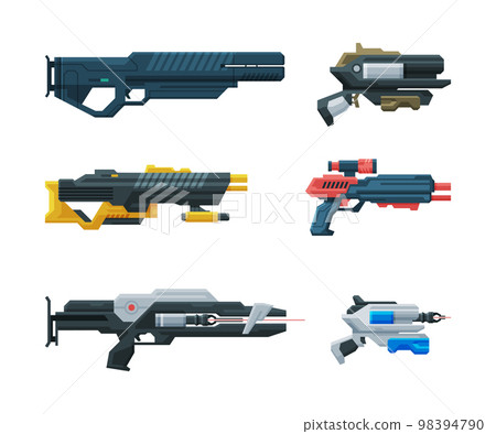 Futuristic Weapons, Blaster and Gun with Laser Vector Set 98394790