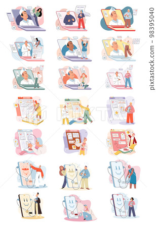 Online medical services mobile application, consultation and prescription medicine, diagnostics metaphor, e-health 98395040