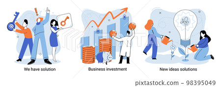 We have solution, business investment, new ideas solution scenes set. Teamwork and brainstorming 98395049