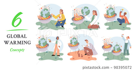 Global warming set. Planet suffering as result of large-scale human transformation of environment Global warming set. Planet suffering as result of large-scale human transformation of environment 98395072