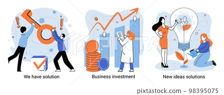 We have solution, business investment, new ideas solution scenes set. Teamwork and brainstorming 98395075