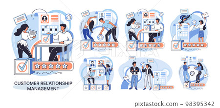 CRM metaphor. Customer Relationship Management. Application software for service organization 98395342