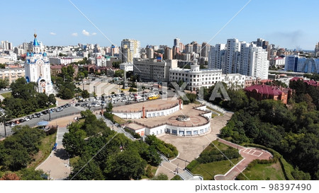 Khabarovsk city on a summer day. Aerial view. 98397490