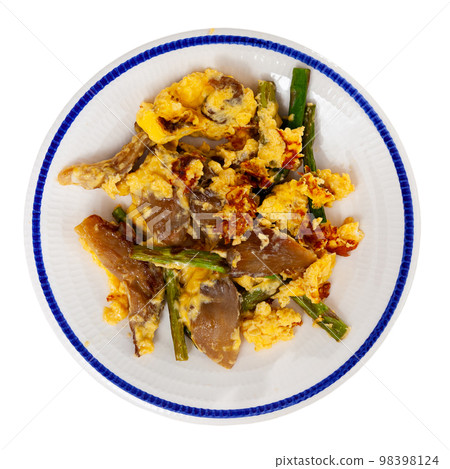 Popular breakfast of Spanish cuisine is Revuelto Popular breakfast of Spanish cuisine is Revuelto 98398124